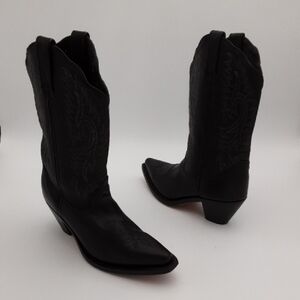 Black Western Leather Boots women 8M Festival rodeo casual event cowgirl Y2K